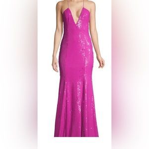 Jay Godfrey Fuchsia Sequin Open-Back Gown, Size 0